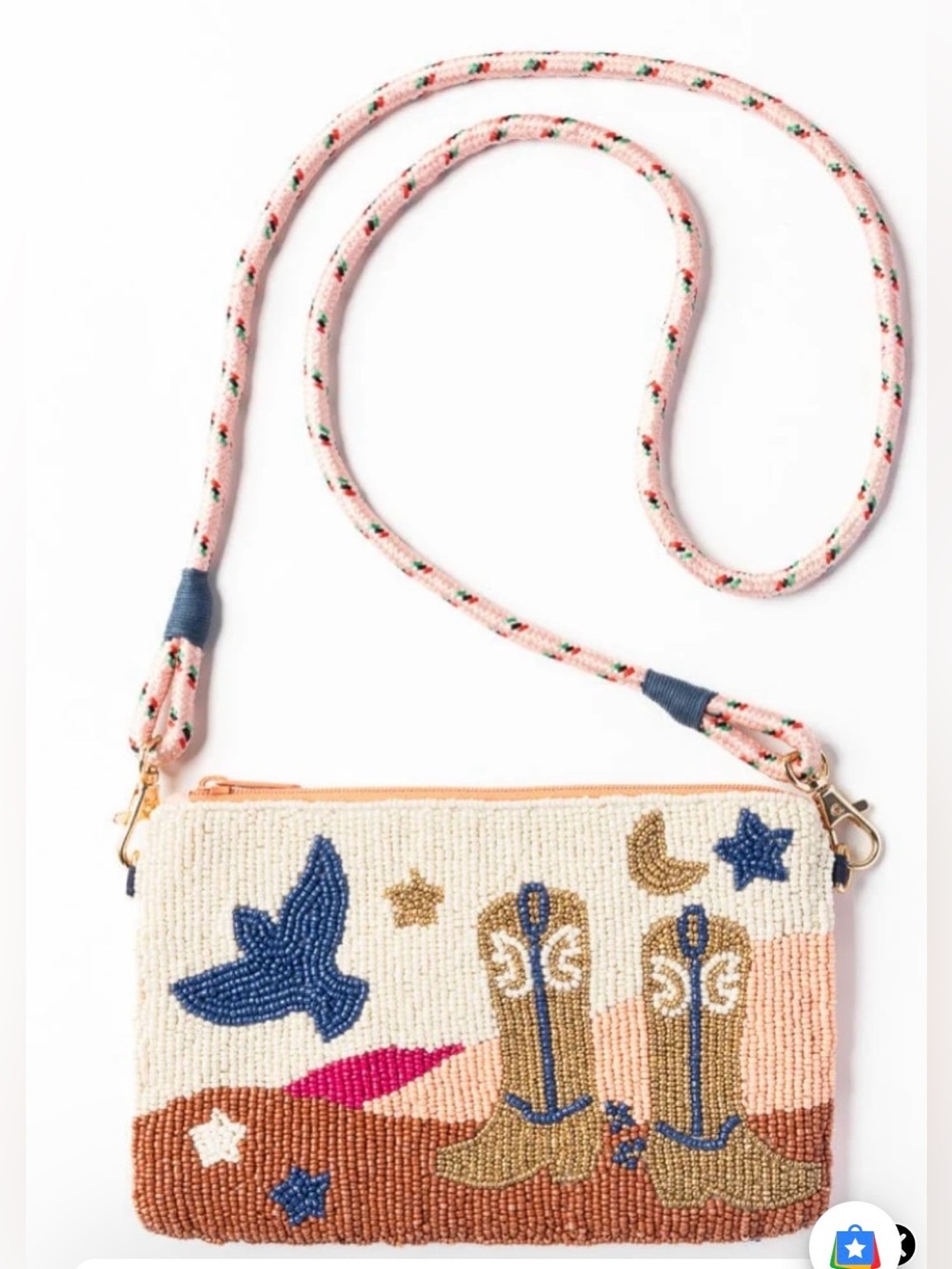 Ink + Alloy Leila Boot Seed Bead Clutch with Strap